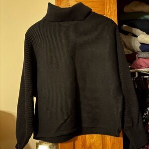 Black Ribbed Turtleneck Sweater Cotton